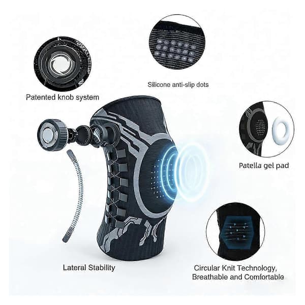 Adjustable Compression Knee Brace Sport Athletic Knee Pad Stabilizer for Running and Training Black Right Leg Black Right Leg M
