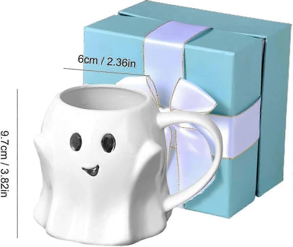 2025 440ml Ghost Ceramic Coffee Mug, Ceramic Ghosts face Mug, Ghosts Face Cup, Cute White Halloween Ghost Mug, for Women Men Fun