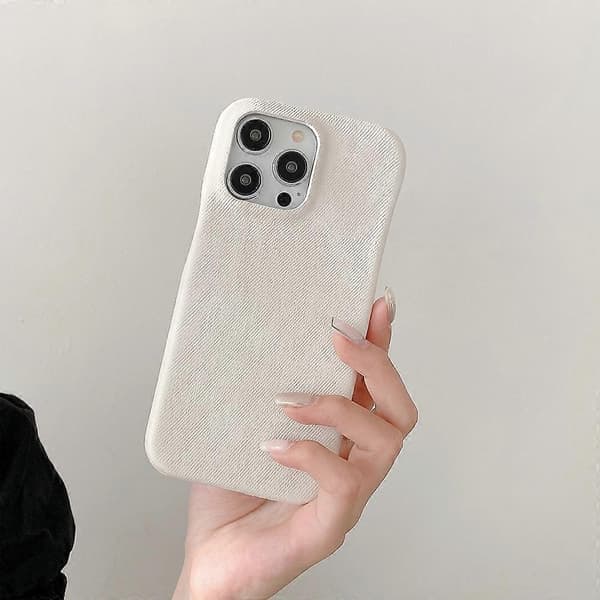 Til iPhone 15 Pro Max-deksel Jeansstofftekstur PU-skinn PET-bakdeksel - Multicolor White
