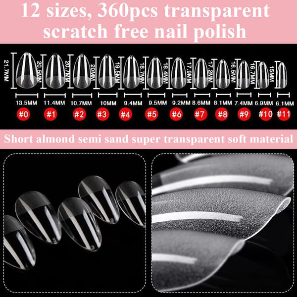 Almond Shaped Short Nail Tips, Full Coverage Nail Tips, Pre-shaped Semi-Matte Tips Nails Gelly Nail Tips - 360 Pieces