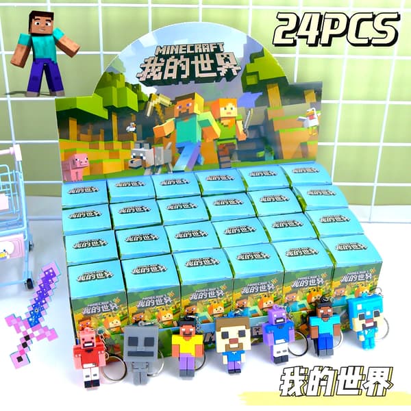 Minecraft-figurinyckelringar, \"blind boxes\", Steve-nyckelringar, ryggsäcksberlocker, barnens julklappar och leksaker. 1 blind box