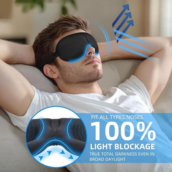 Sleep Mask for Back and Side Sleepers, 3 Pack, 100% Light Blocking 3D Eye Masks for Sleep
