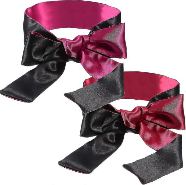 2-pack sovmask i satin, ögonbindel, 150 cm Black Rose Red and Black