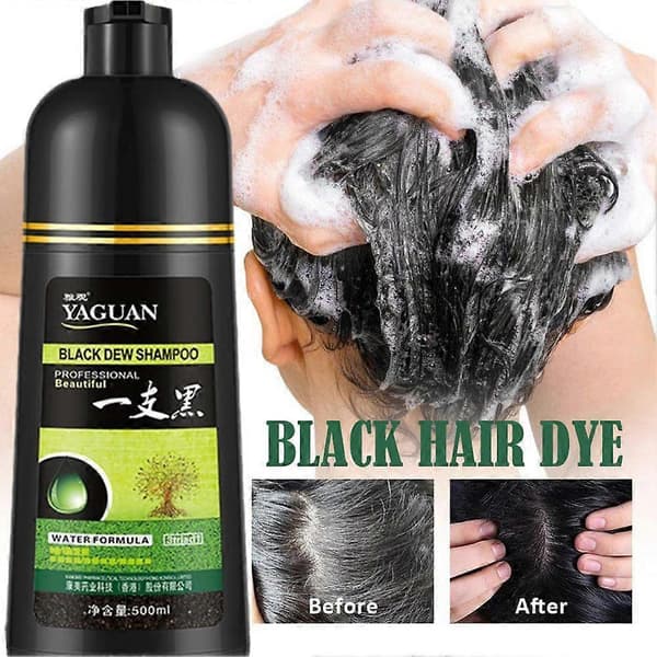 500 ml urte-sort dug shampoo, sort hårfarve shampoo 3-i-1 farvning af hår black