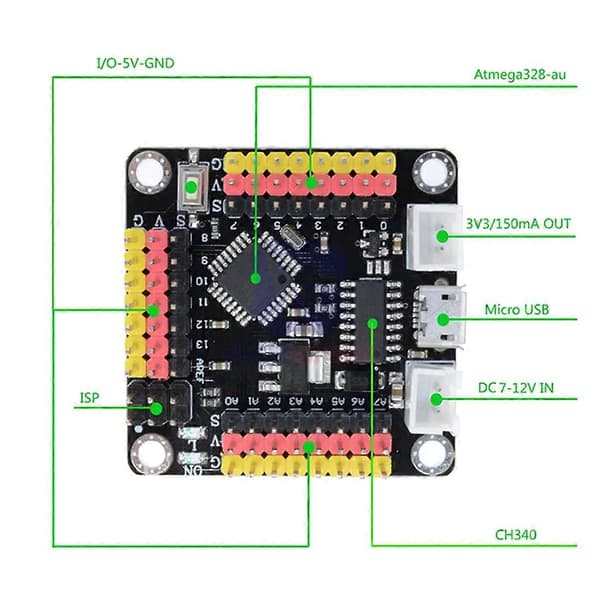 Diy More Strong Series Pro Mini CH340C V3.0 Atmega328P Microcontroller Modul til Arduino Micro USB-kabel Black