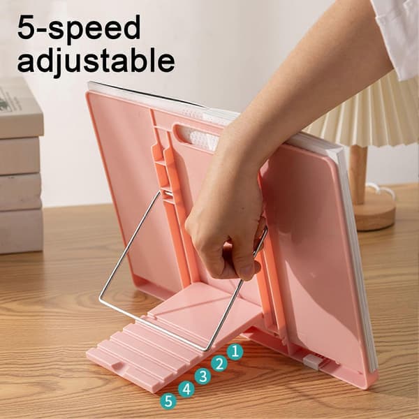 Head-Up Læseholder – Sammenfoldelig Bogreol & Klips – til Tablet & Bog Skriveholder Pink