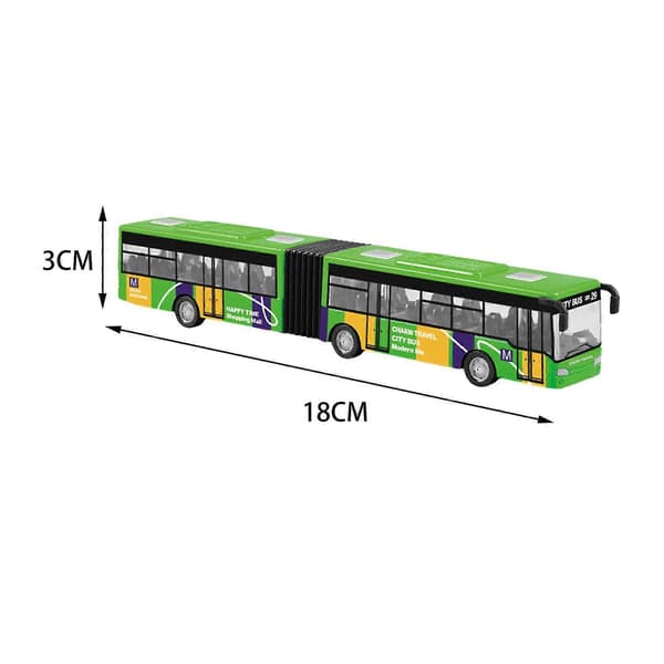 Træk tilbage lang busmodel To-sektions leddelt buslegetøj simulering metal green