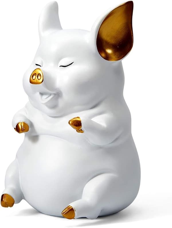 Spargris Spændegris Svin Statue Gave Polyresin Hjem Decor Kunst Hvid 8.3 tommer