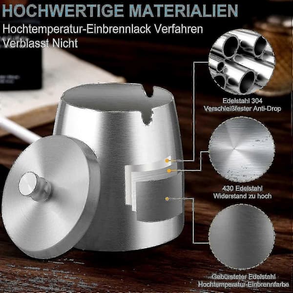 Rostfritt Stål Askkopp Med Lock Utomhus Vindtät Askkopp Med Halkfri Bas För Utomhus- Och Inomhusbruk Silver L