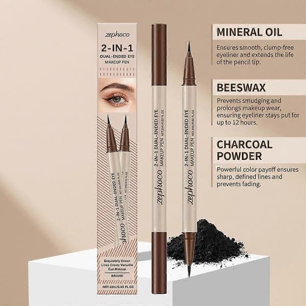 Zephoco Dobbelthodet Flytende Eyeliner (Brun)
