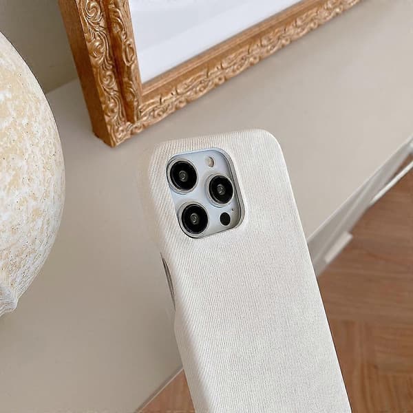 Til iPhone 15 Pro Max-deksel Jeansstofftekstur PU-skinn PET-bakdeksel - Multicolor White