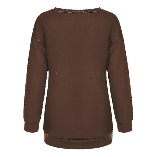Dame Juleelg Strikket Sweater - Festlig Vinter Pullover Coffee M