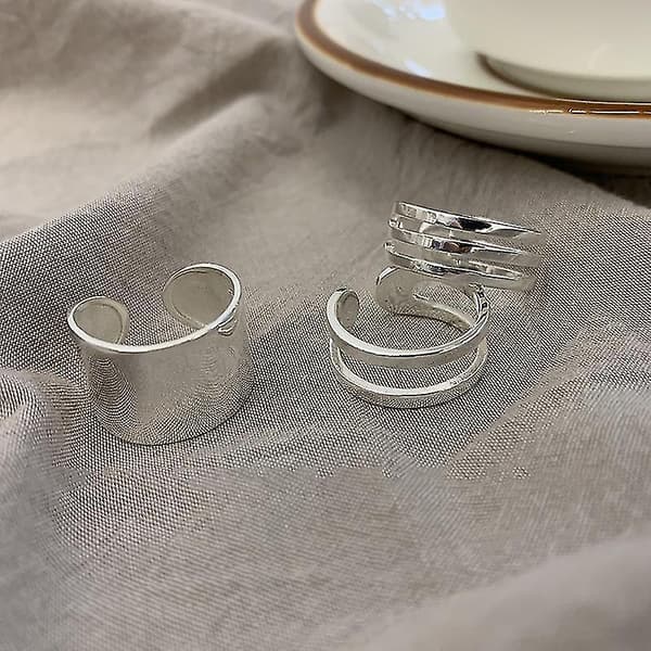 S925 Sterling Sølv Ringe Til Kvinder Koreansk Cirkelformet Ring Multilayer Bred Ring Smykker