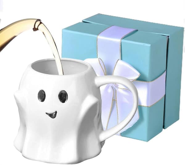 2025 440ml Ghost Ceramic Coffee Mug, Ceramic Ghosts face Mug, Ghosts Face Cup, Cute White Halloween Ghost Mug, for Women Men Fun