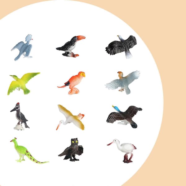 Autentiske dyrefigurer, sæt med 12 til samling og festligheder Bird