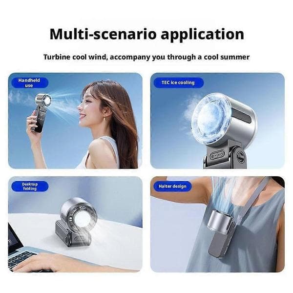 Kølehåndholdt ventilator, Mini Bærbar Turbineventilator, USB Genopladelig Sammenfoldelig Ventilator White