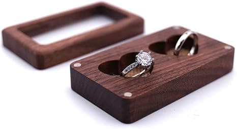 Træringæske, Forlovelses Træ Hjerte Ringæske til 2 Ringe, Bærbar Bryllupsringbæreræske til Bryllup