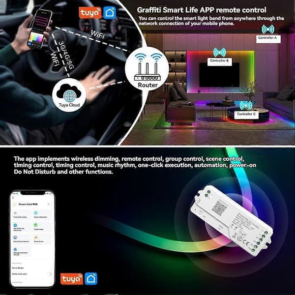 DR04W TUYA SPI WIFI RGBW LED Controller Lysdæmper fungerer med Google Home Alexa til WS2811 WS2812B WS2815 RGB LED Strip White