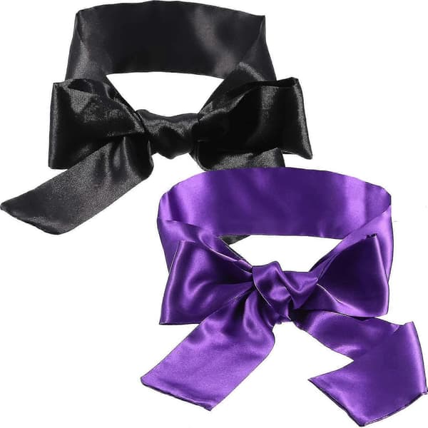 2-pack sovmask i satin, ögonbindel, 150 cm Black and Purple