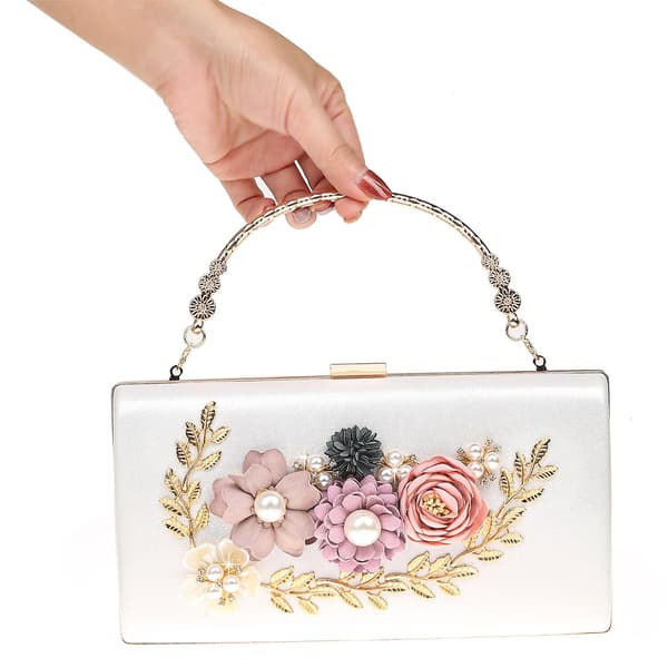 Kaxidy Dame Aftenveske Blomst Bryllup Aftenclutch Silver
