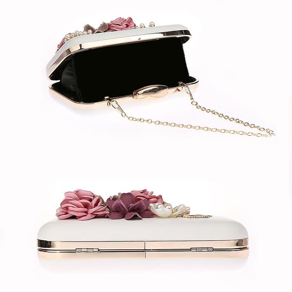 Kaxidy Blommig Clutch Aftonväska Bröllopsväskor Party Clutches för Kvinnor White