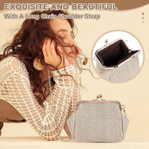 Lille Crossbody Boho Tasker Dame Håndtaske Strå (Brun)