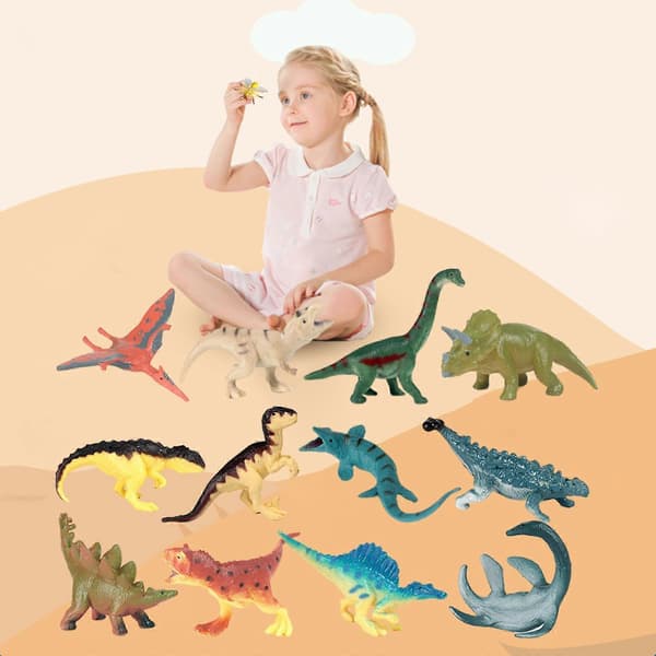 Autentiske dyrefigurer, sæt med 12 til samling og festligheder Dinosaur