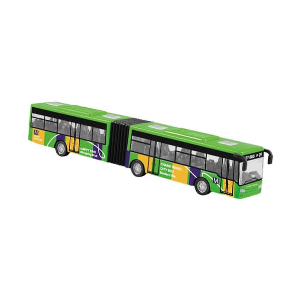 Træk tilbage lang busmodel To-sektions leddelt buslegetøj simulering metal green