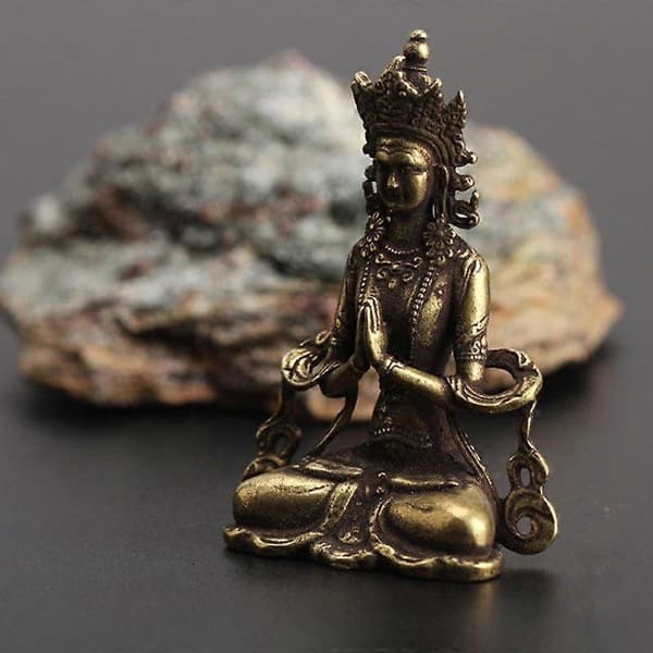 Retro messing meditere Zen buddhisme husholdnings Buddha-pynt stue håndlaget dekorasjon kobberstatue tehuspynt