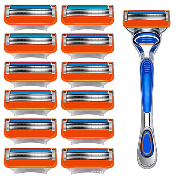12 st Rakblad Rakbladsrefiller för Fusion 5, Rakblad för män - Orange Ny version-1 tool rest+storage box
