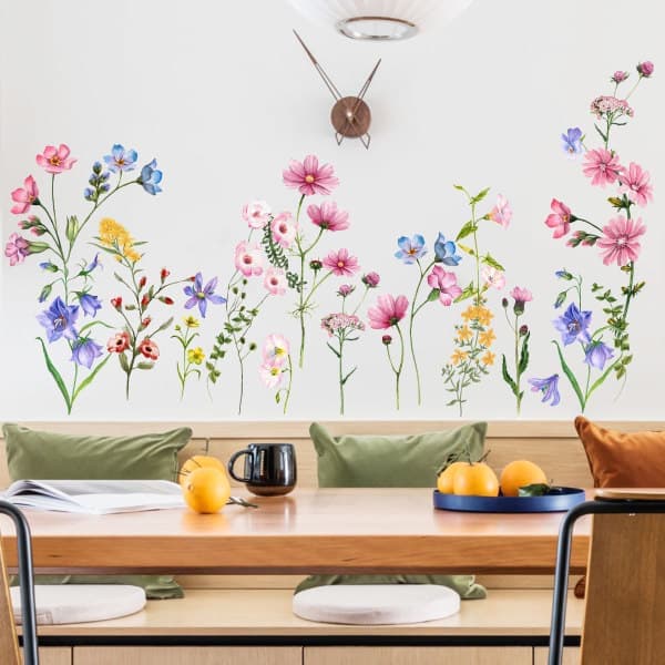 Väggdekaler med växter, glasfönsterdekaler, rosa blommor, vägg