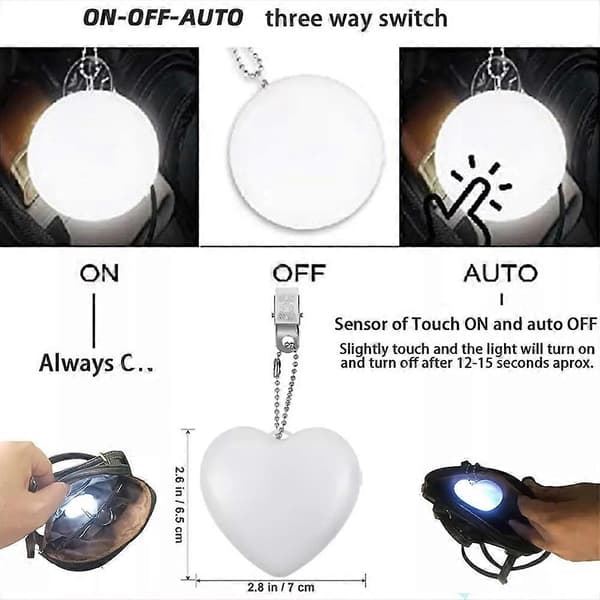 Pung Glow Heart Light, LED automatisk sensor glødende hjerteformede håndtaskelys