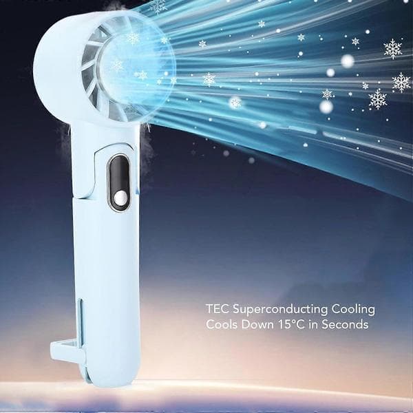 Bærbar håndholdt køleventilator 5 hastigheder LED-display TFC-køling foldbar mini ansigtsventilator Blue