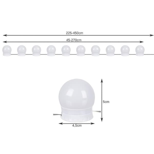 LED-lamper til makeupspejl sminkebord - Fastgøres rundt om spejlet Vit white