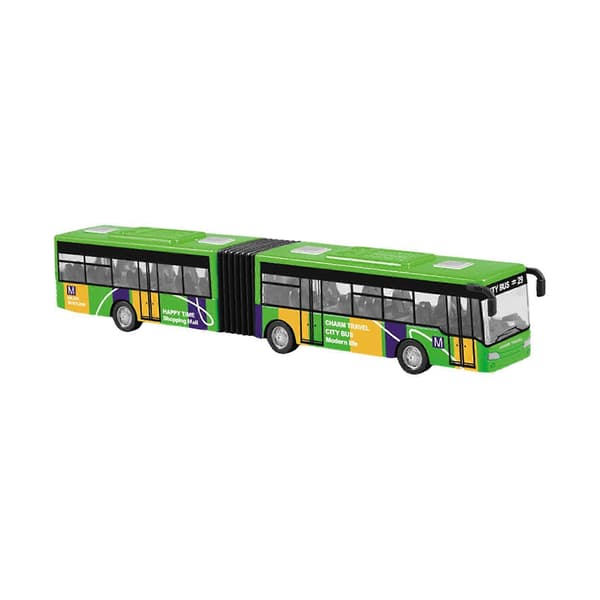 Træk tilbage lang busmodel To-sektions leddelt buslegetøj simulering metal green