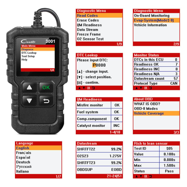 Launch x431creater/cr3001obdii fullfunksjons kort for kodeskanning