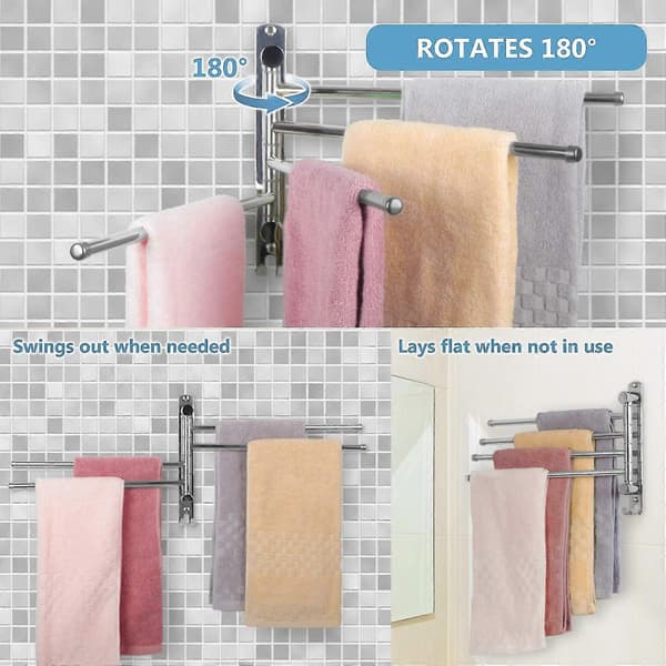 180 roterende håndklestativ i rustfritt stål, badehåndklestang med 4 stenger (ingen punching) - 304 rustfritt stål håndklestativ