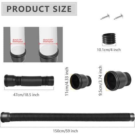 Aimoonsa - Flexible Gutter Extension - Telescopic Extension 47 to 150 cm - 950/110 mm Adapters - Thick PE Material for .