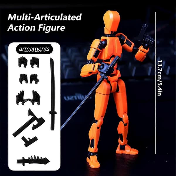 T13 Actionfigur, Robot Actionfigur, 3D-printet med full artikulasjon, Skrivebordsdekorasjon Orange