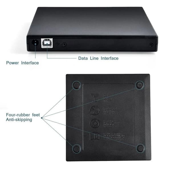 Ekstern DVD/CD-brænder USB 2.0 Slim til computer Svart black