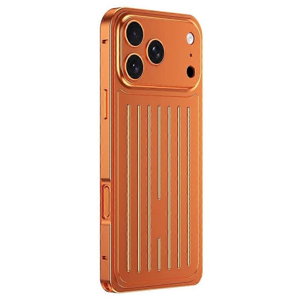 Kompatibelt etui til iPhone 17 Pro Max med søhestespænde, bagagedesign, telefonetui i aluminiumslegering Orange