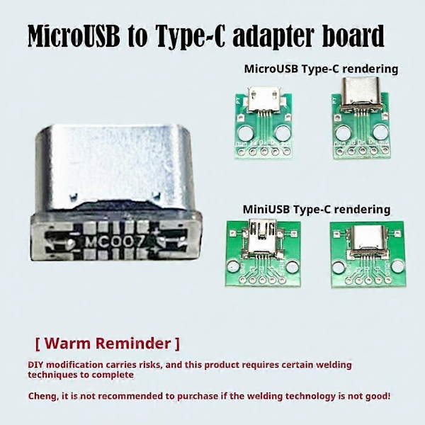 MC007 Typ C Honkontakt - Micro USB till Typ C DIY Adapterkort
