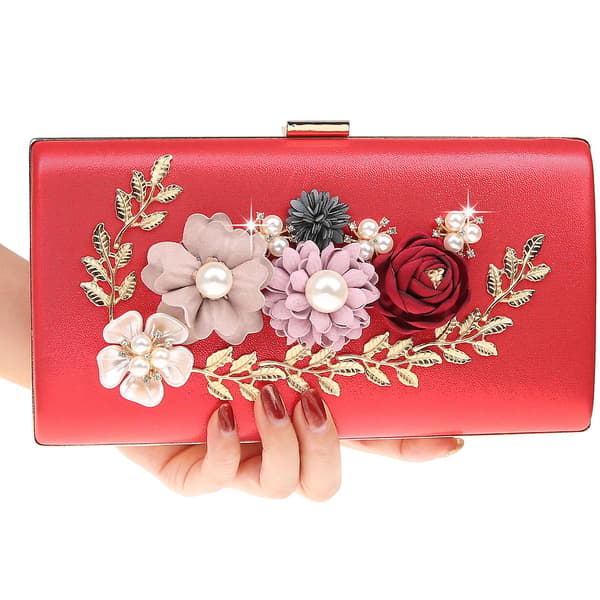 Kaxidy Dame Aftenveske Blomst Bryllup Aftenclutch Red