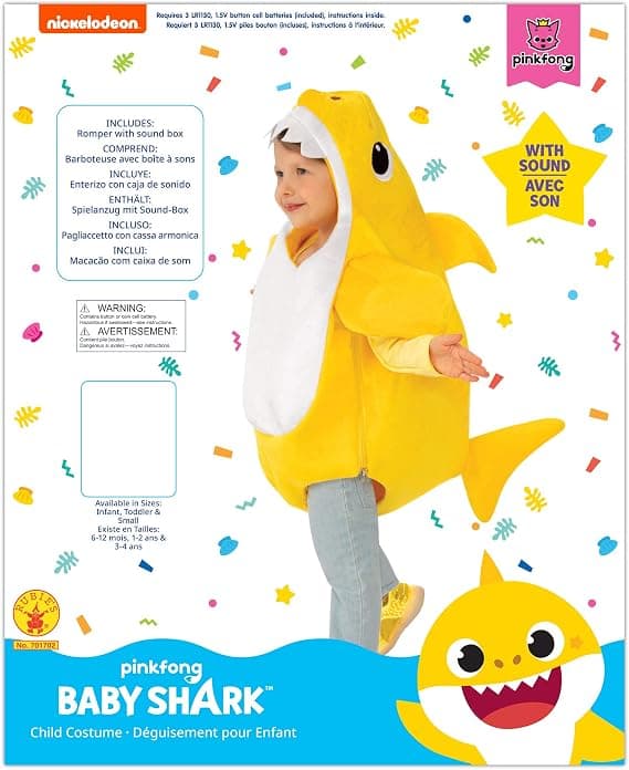 Babyshark-kostume til børn (110 cm), spiller babyshark-melodi