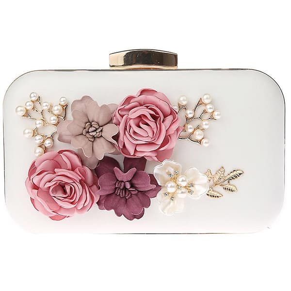 Kaxidy Blommig Clutch Aftonväska Bröllopsväskor Party Clutches för Kvinnor White