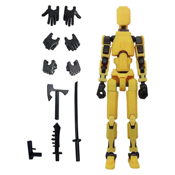 2X Robot Actionfigur, 3D-printet med full artikulasjon for Stop Motion-animasjon Gul Yellow