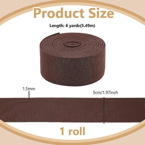 6 Yards Polyester Elastikbånd Kokosbrun Elastisk Bånd Strikket Elastiktape 2 Tommer Bred Syrem til Linninger Bukser Tøj og Håndværk DIY