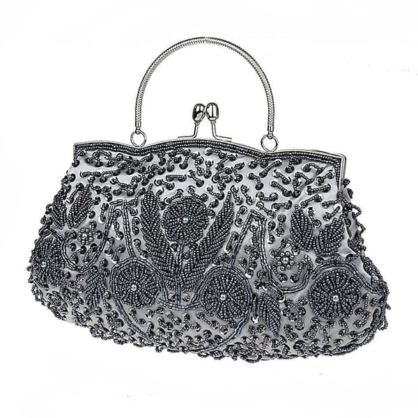 Antik blomsterfrøperle paillet blød clutch aftenhåndtaske Gray