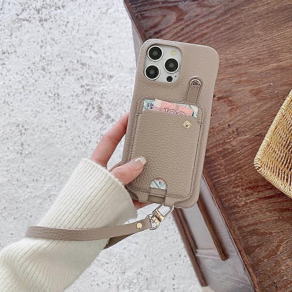 Til iPhone 14 Pro etui Multifunktionelle kortpladser Læderbagcover med håndledsrem - Multicolor Grey