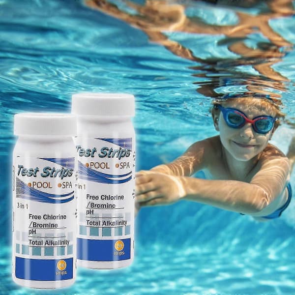 2x50 stk. 3-i-1 teststrips til swimmingpool, klor, pH, alkalinitetstest, vandtest til pools, spa og boblebade